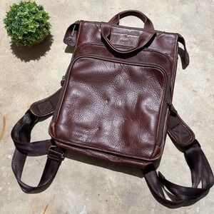 Allen Edmonds Brown Leather Backpack Laptop tech Bag Mens Travel Briefcase
